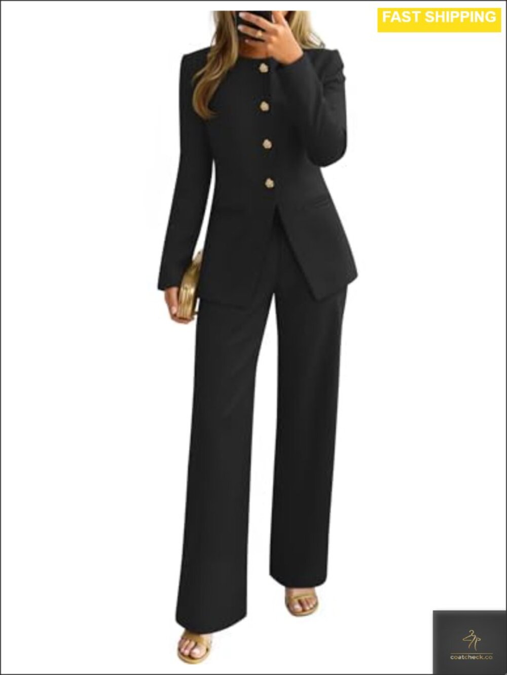Two Piece Blazer and Wide Leg Pants Suit Set with Belt